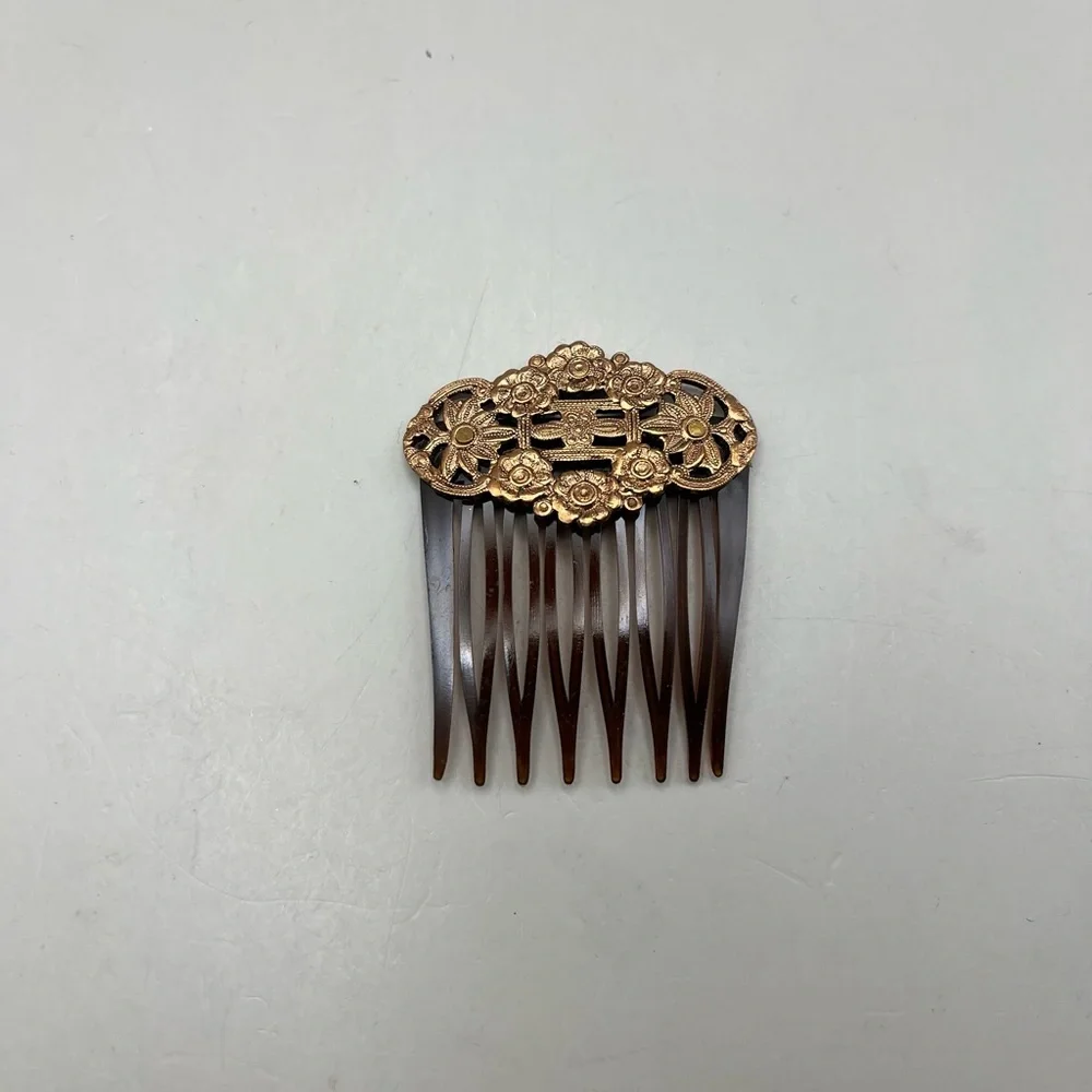 Vintage Gold and Brown Hair Comb Set